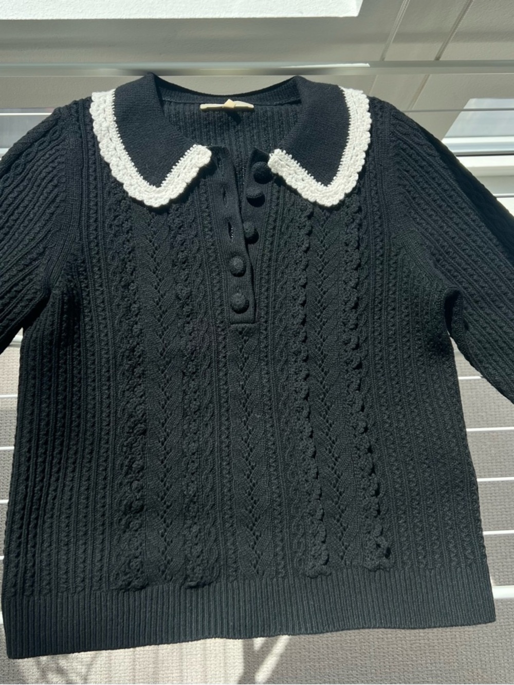 Sézane Frances Black Wool Blend Cable-Knit Sweater with White Collar - Picture 6 of 16